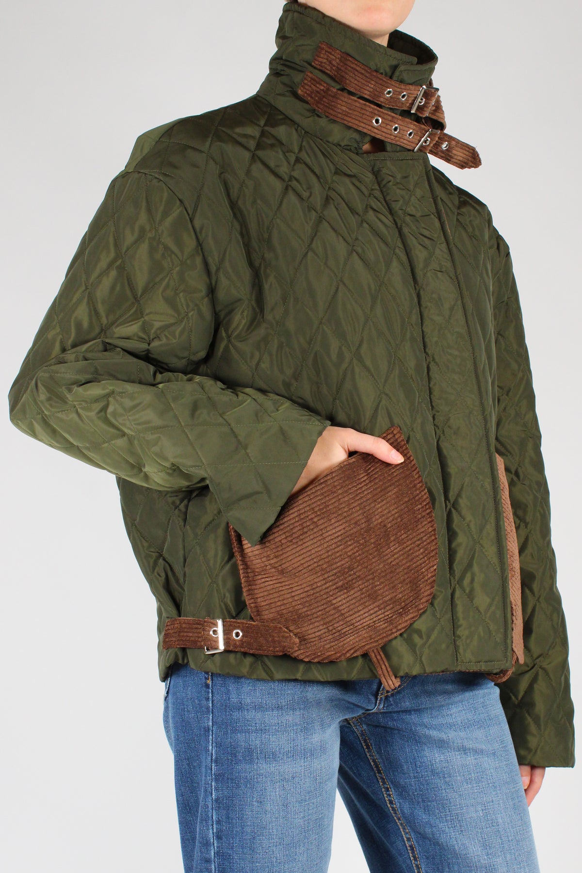 Giacca Trapuntata Tasche in Velluto a Coste