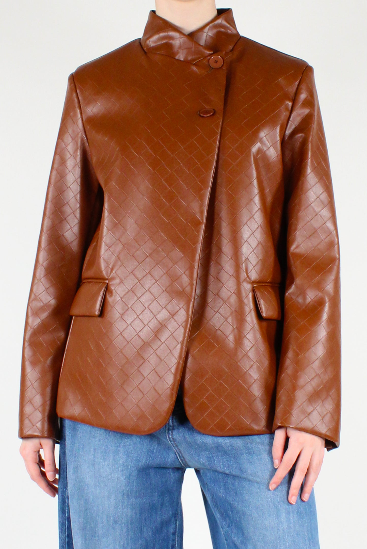 Plaid Print Faux Leather Jacket
