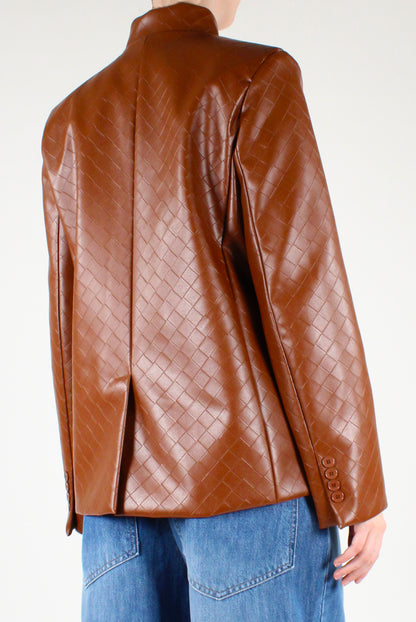 Plaid Print Faux Leather Jacket