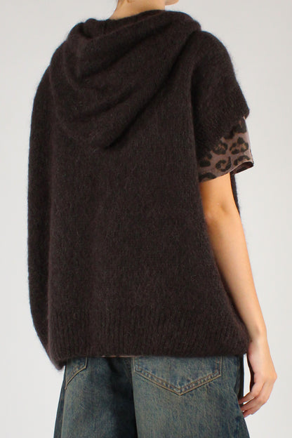 Mohair Blend Hooded Over Vest