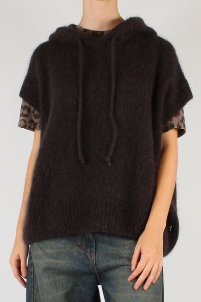 Mohair Blend Hooded Over Vest