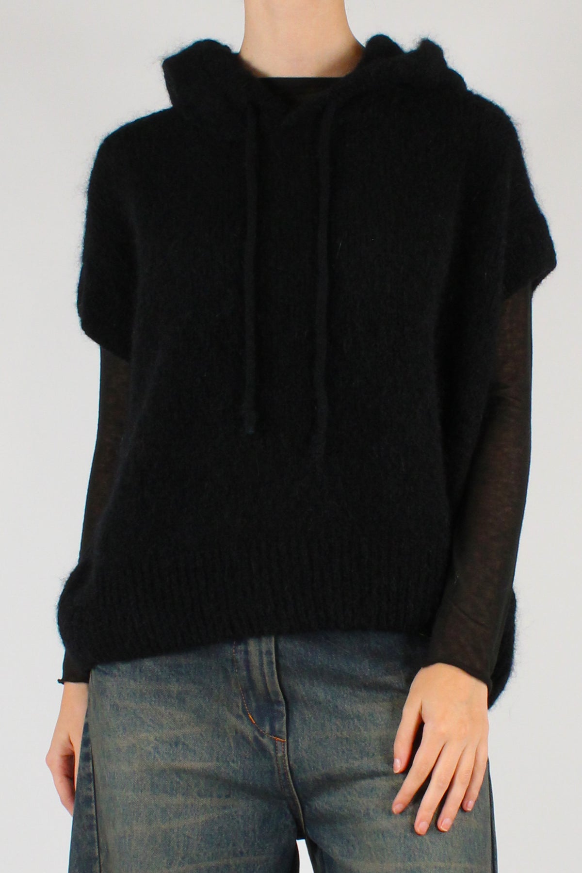 Mohair Blend Hooded Over Vest