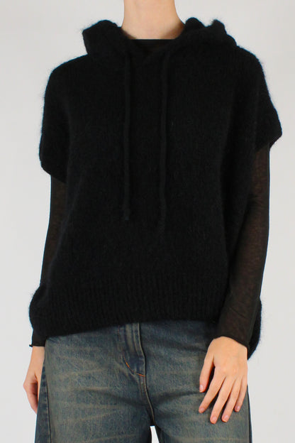 Mohair Blend Hooded Over Vest