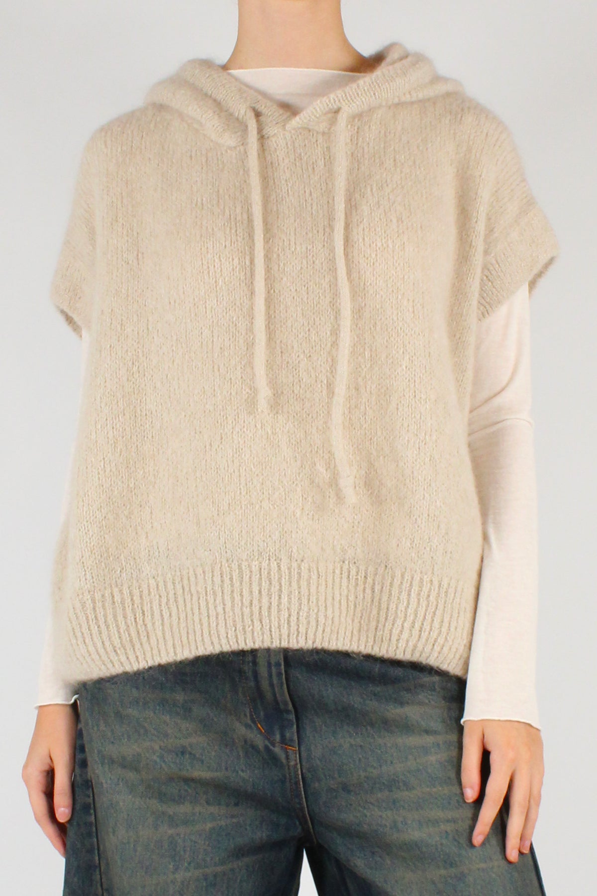 Mohair Blend Hooded Over Vest