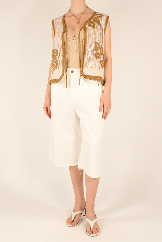 Gilet Ricamato a Crochet Bicolore