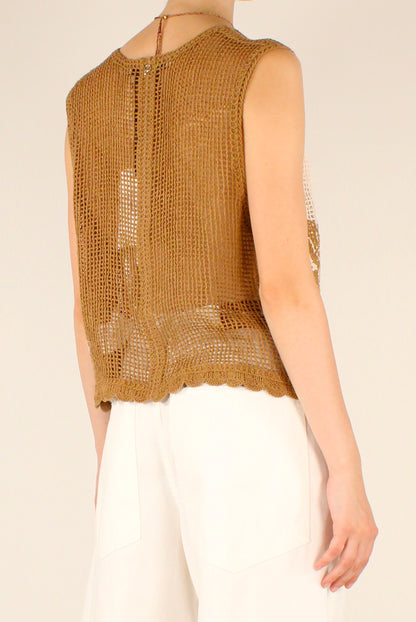 Gilet Ricamato a Crochet Bicolore