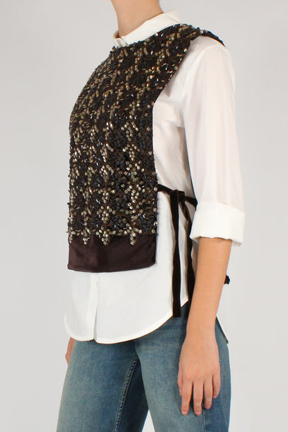Camicia con Gilet in Velluto Ricamato e Paillettes