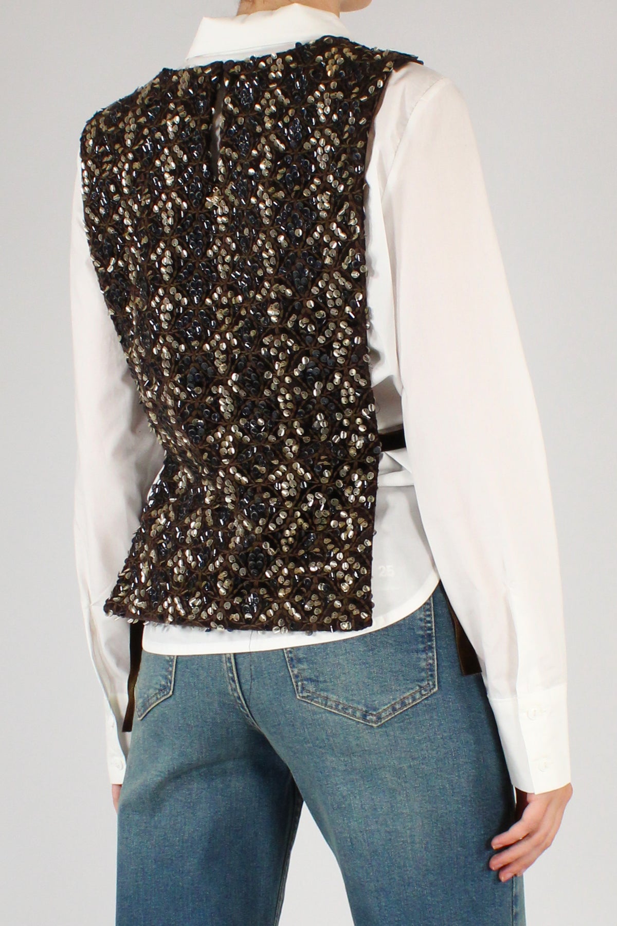 Camicia con Gilet in Velluto Ricamato e Paillettes
