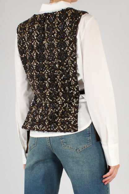 Camicia con Gilet in Velluto Ricamato e Paillettes