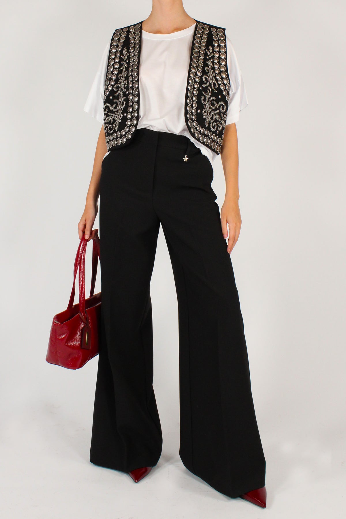 Gilet Aperto Ricamato con Perline