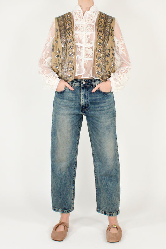Gilet Aperto Ricamato con Perline e Paillettes