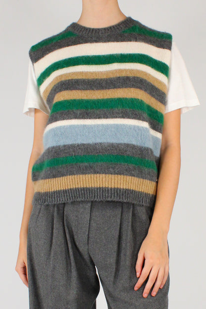 Gilet in Maglia a Righe Multicolore