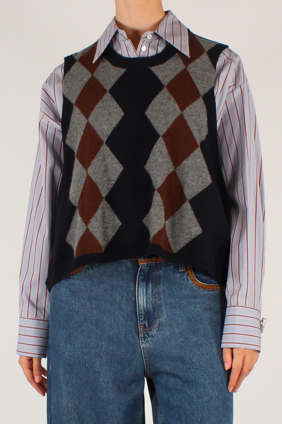 Gilet con Rombi in Misto Lana