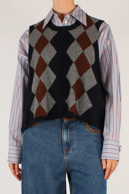 Gilet con Rombi in Misto Lana