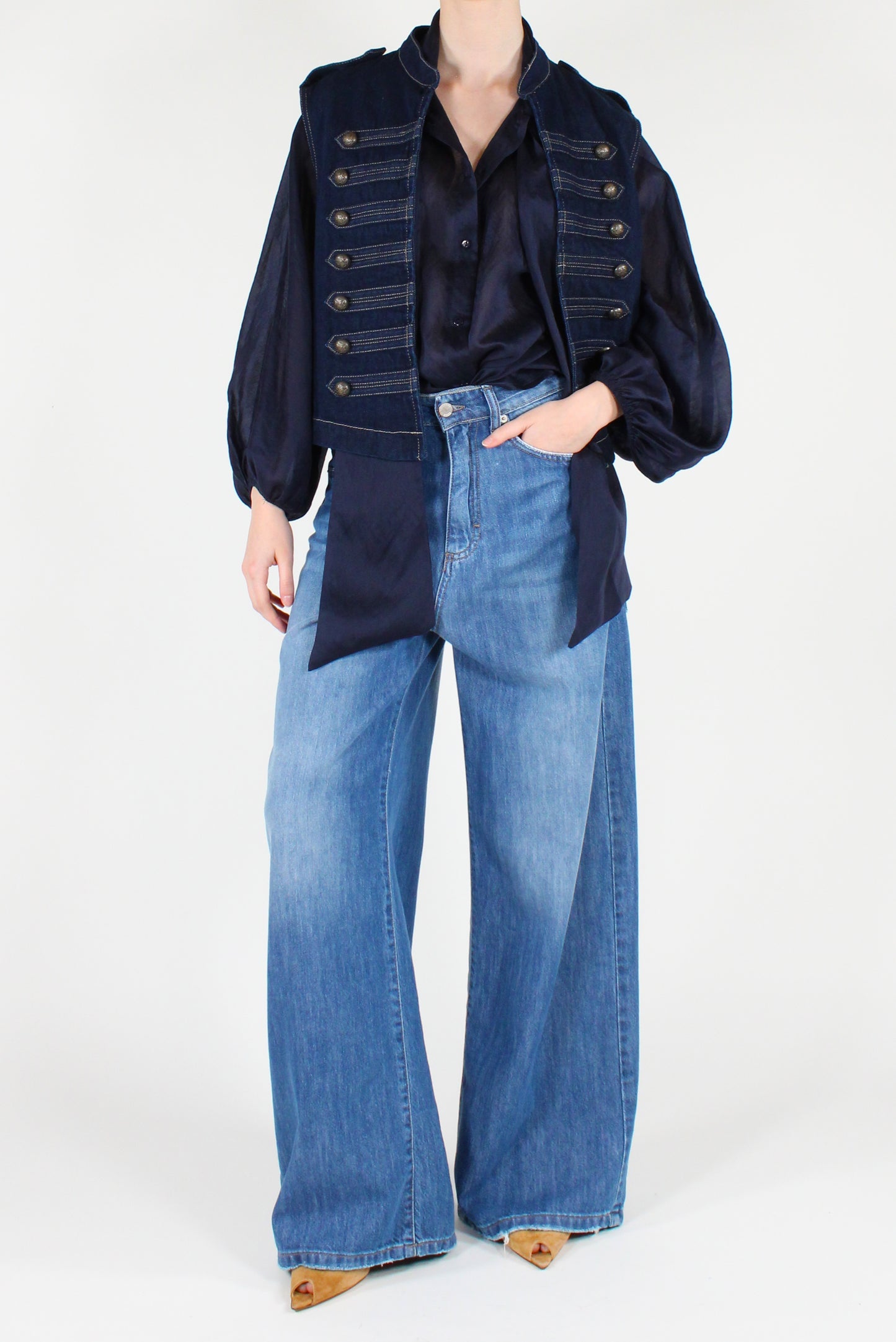 Gilet Napoleonico in Denim Lavaggio Scuro