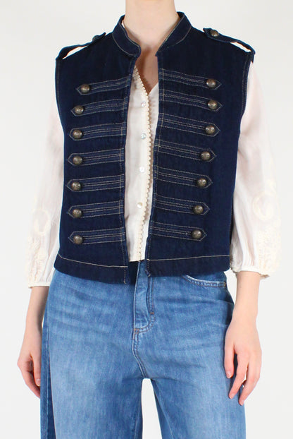 Gilet Napoleonico in Denim Lavaggio Scuro