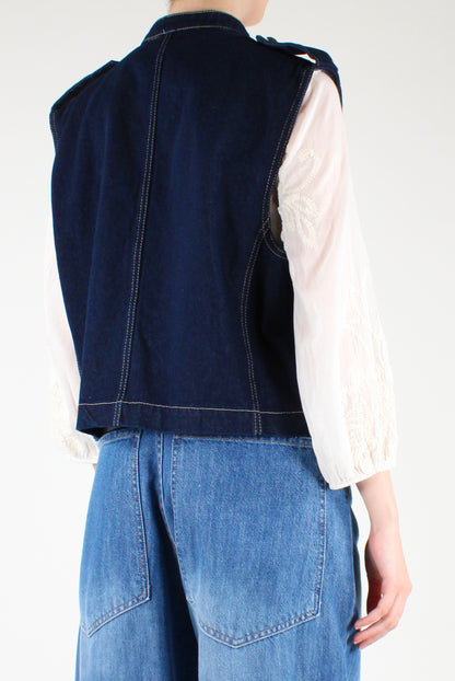 Gilet Napoleonico in Denim Lavaggio Scuro