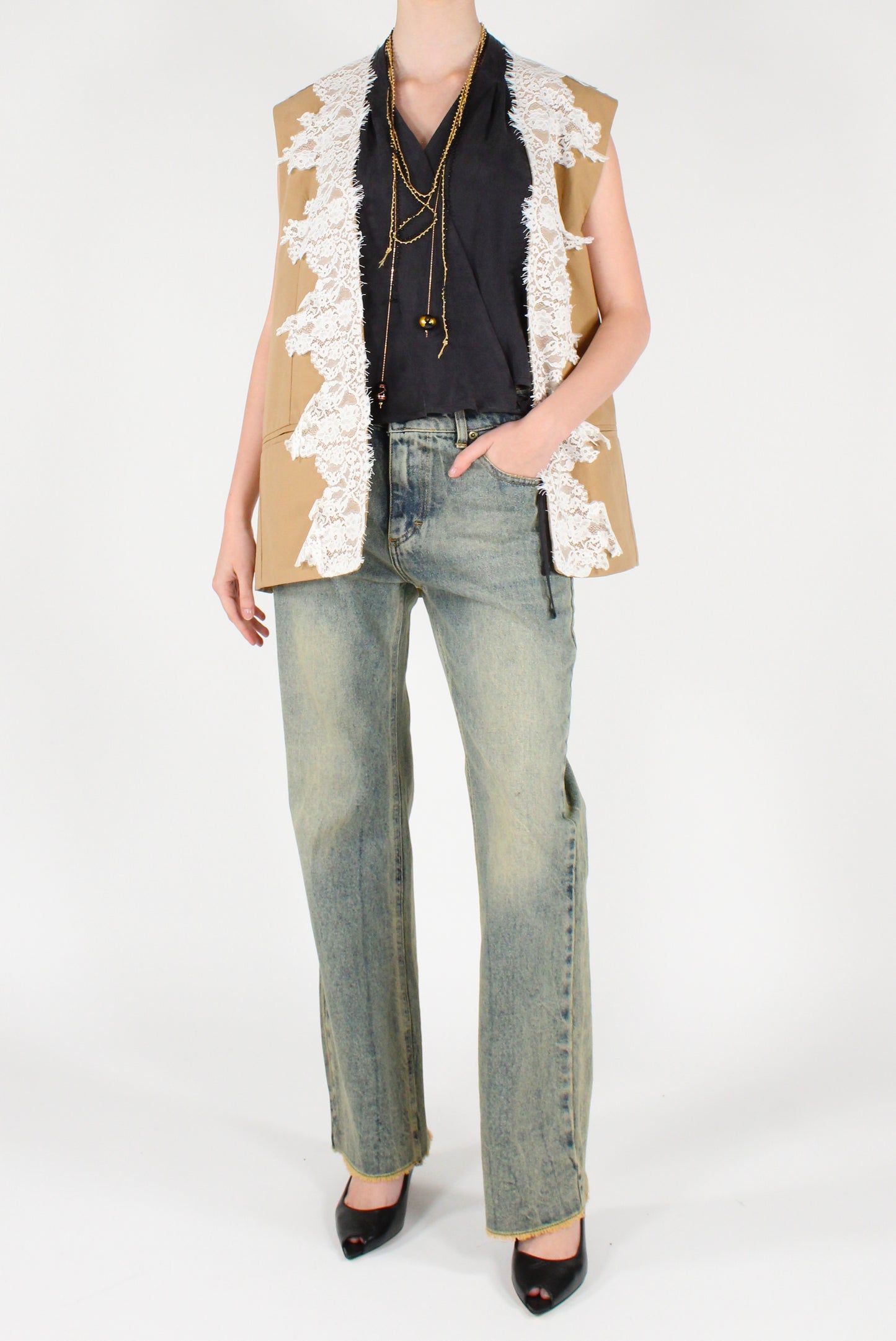 Gilet Over Aperto con Pizzo