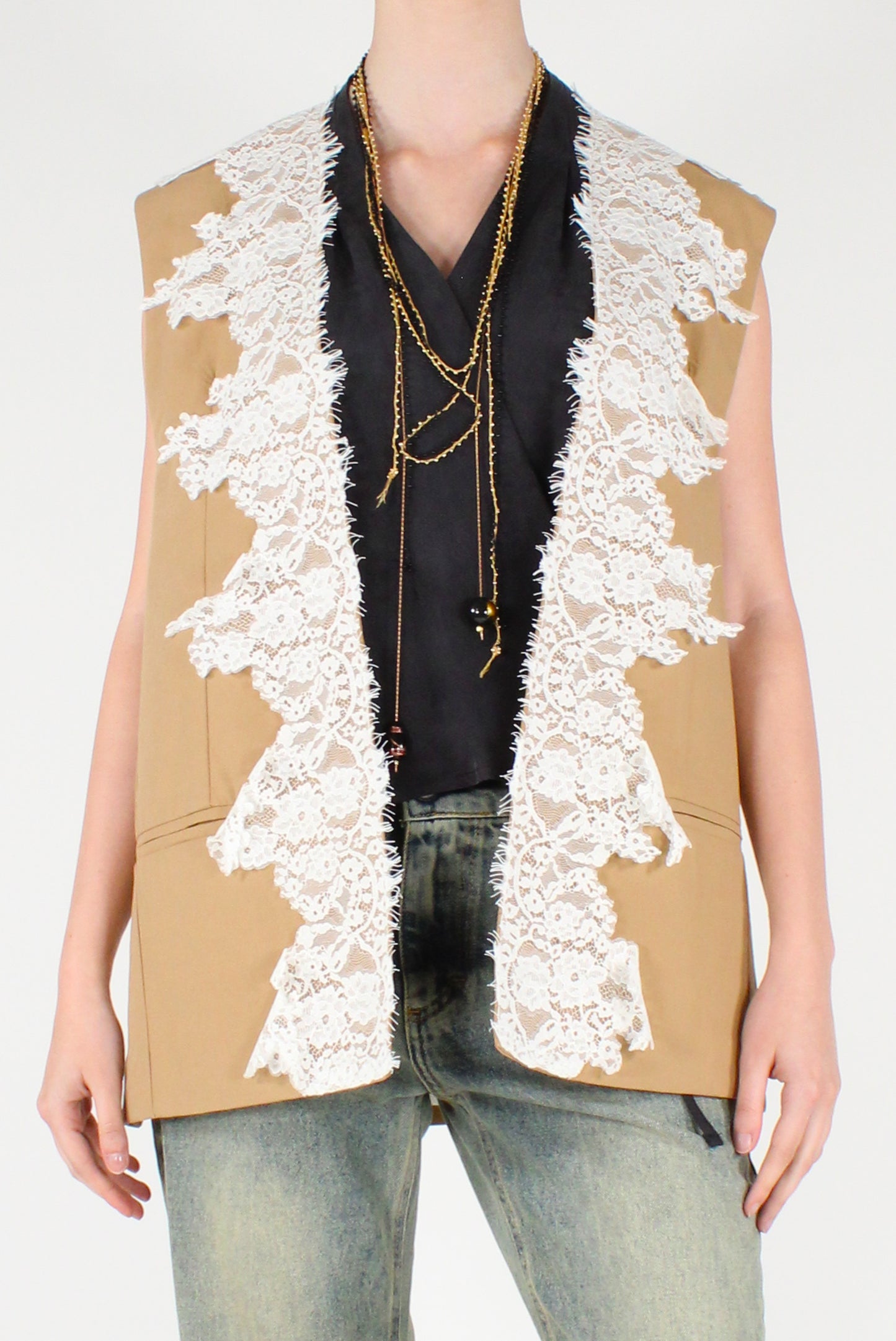 Gilet Over Aperto con Pizzo