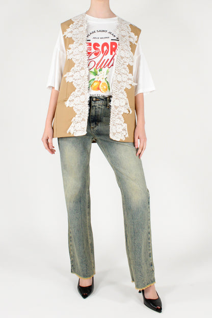 Gilet Over Aperto con Pizzo