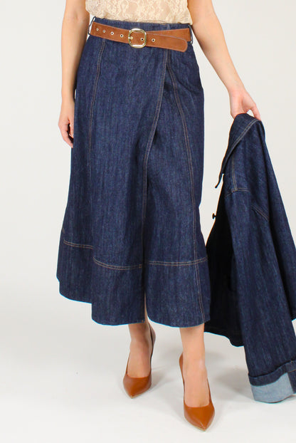 Gonna Midi in Denim a Portafoglio