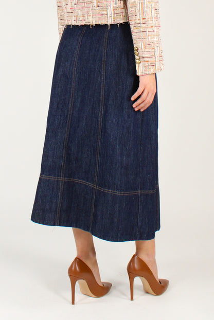 Gonna Midi in Denim a Portafoglio