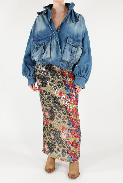 Denim Bomber Jacket with Pockets