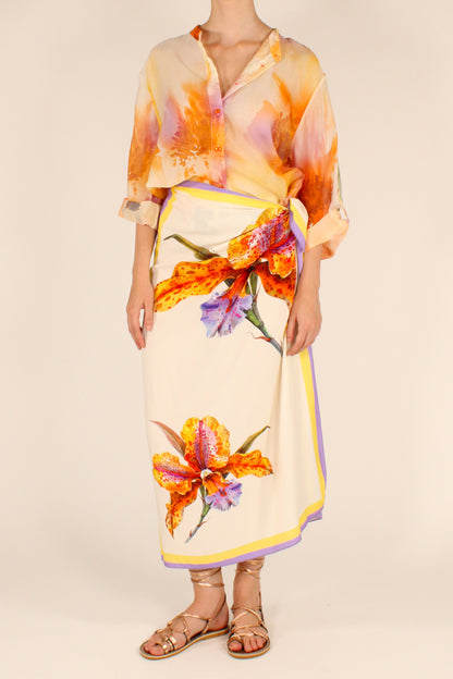 Camicia Stampa Floreale Arancio