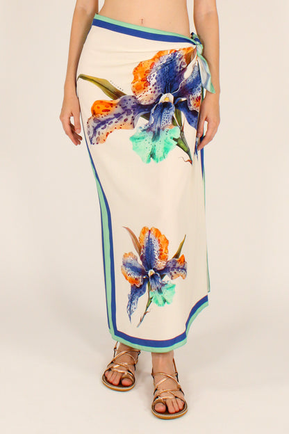 Gonna Lunga Pareo Stampa Orchidea Bluette