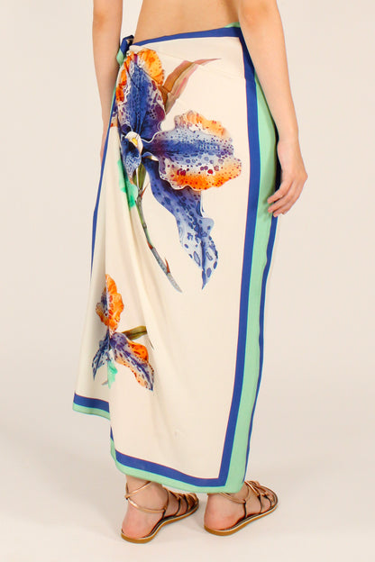 Gonna Lunga Pareo Stampa Orchidea Bluette