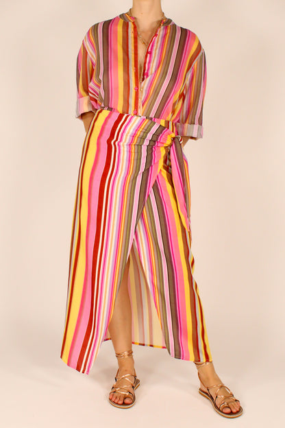 Gonna Lunga Pareo Stampa Righe Multicolore