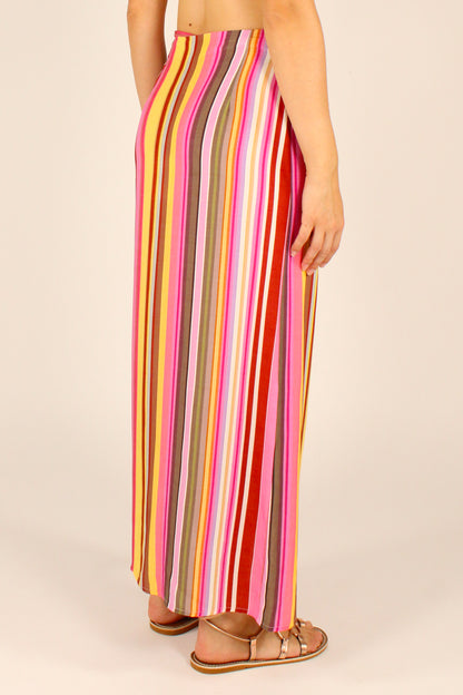 Gonna Lunga Pareo Stampa Righe Multicolore