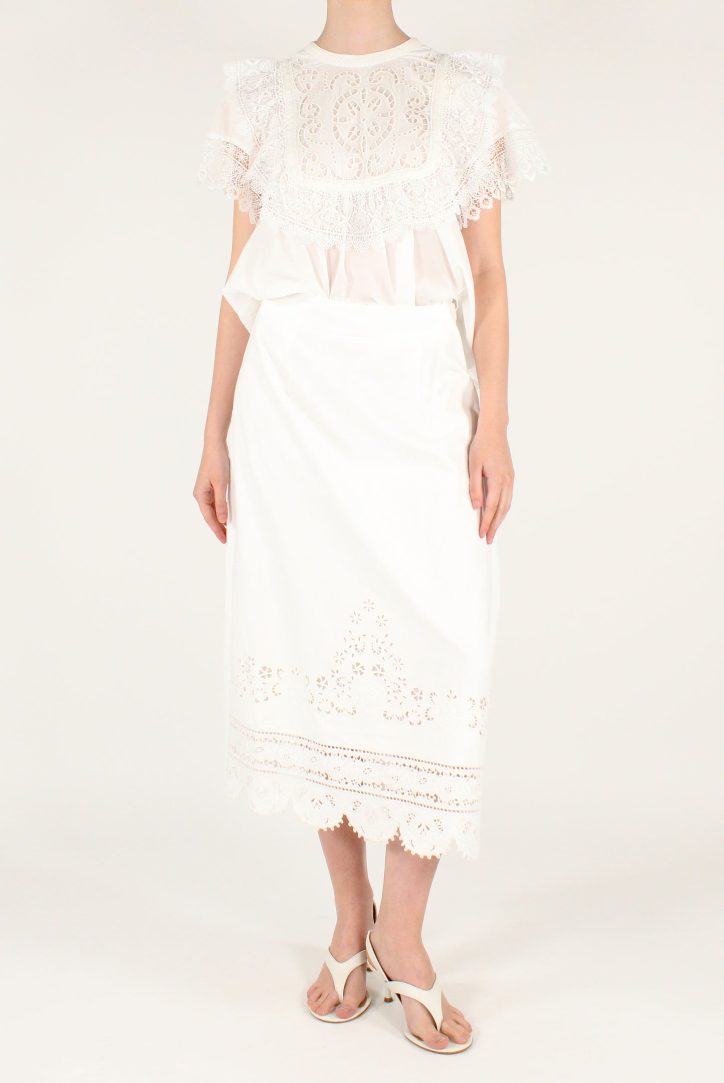 Midi Cotton Skirt with Sangallo Lace Inserts