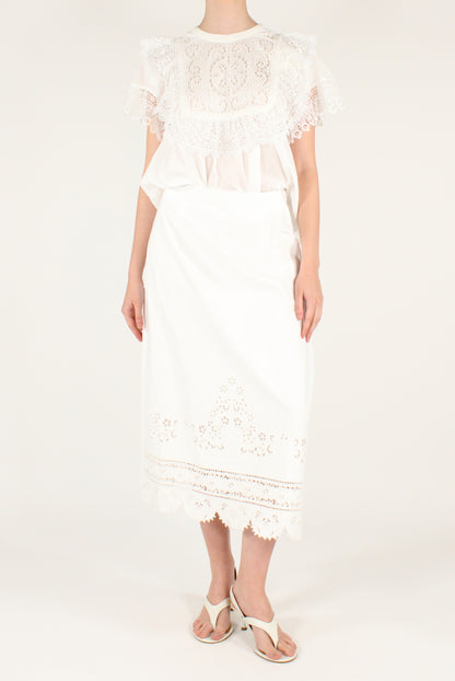 Midi Cotton Skirt with Sangallo Lace Inserts