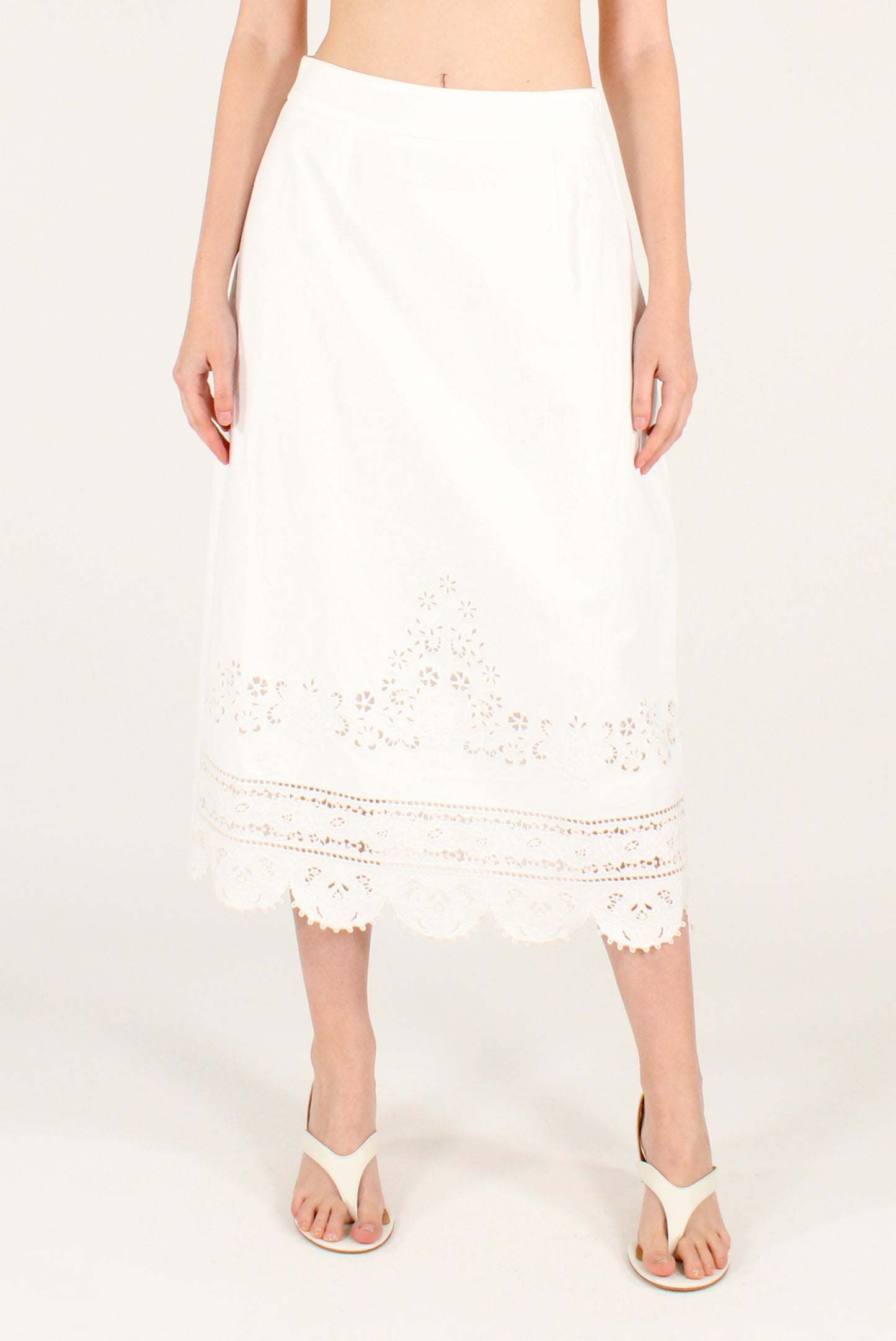 Midi Cotton Skirt with Sangallo Lace Inserts