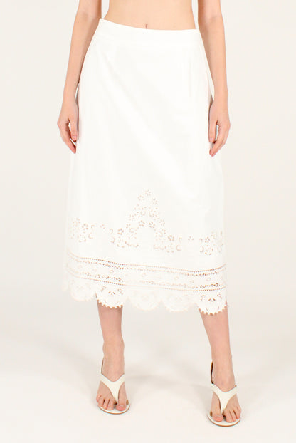 Midi Cotton Skirt with Sangallo Lace Inserts