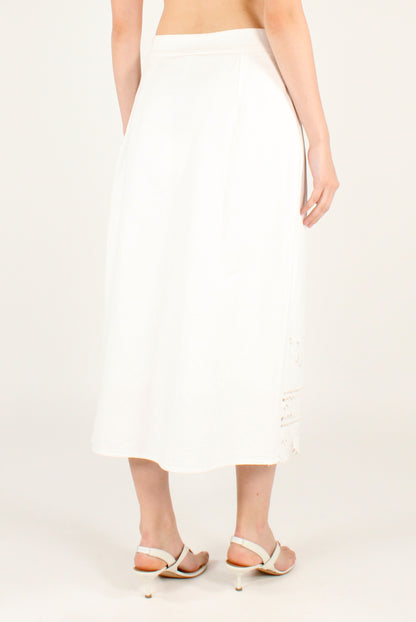 Midi Cotton Skirt with Sangallo Lace Inserts