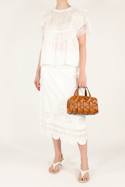 Midi Cotton Skirt with Sangallo Lace Inserts