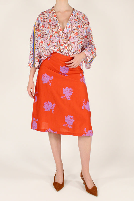 Gonna Midi Svasata con Ricami Floreali