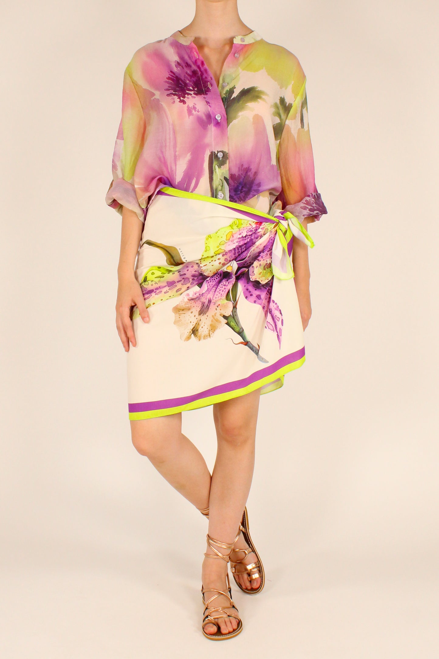 Gonna Pareo Stampa Orchidea Viola/Lime