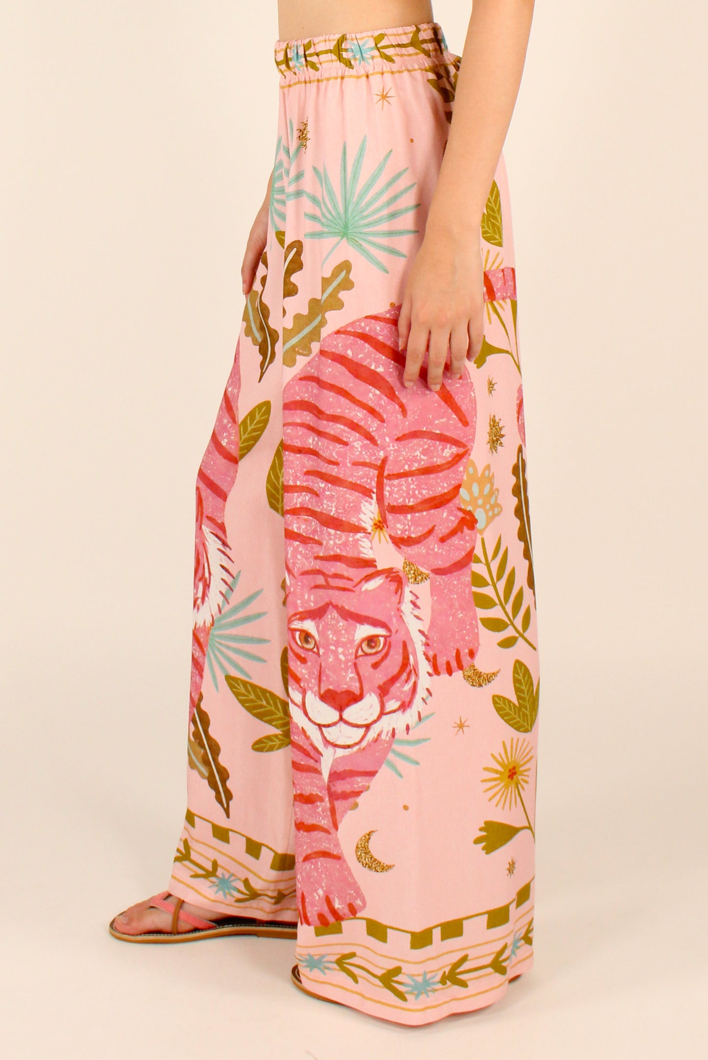 Pantaloni Stampa Tigre Rosa
