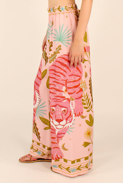 Pantaloni Stampa Tigre Rosa