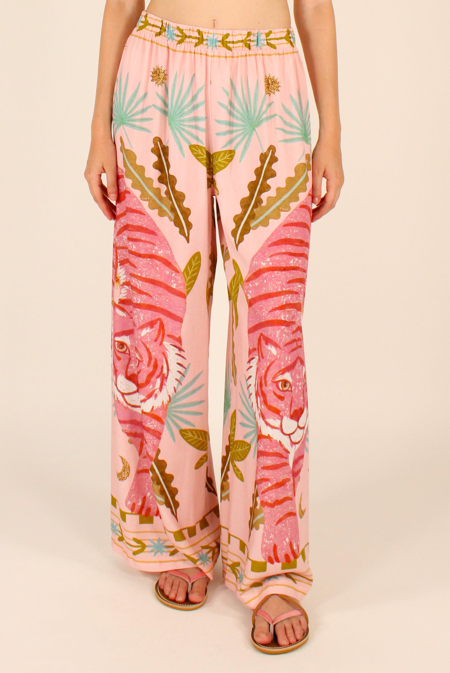 Pantaloni Stampa Tigre Rosa