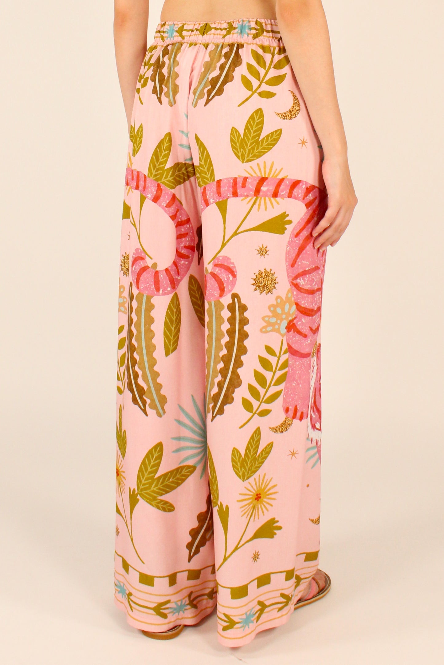 Pantaloni Stampa Tigre Rosa
