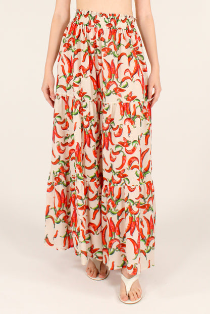 Long Skirt Chili Pepper Print
