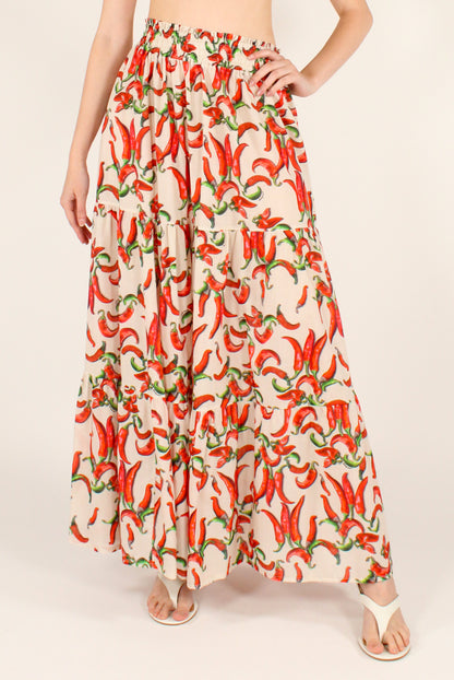 Long Skirt Chili Pepper Print