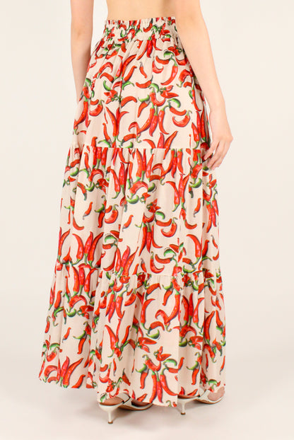Long Skirt Chili Pepper Print