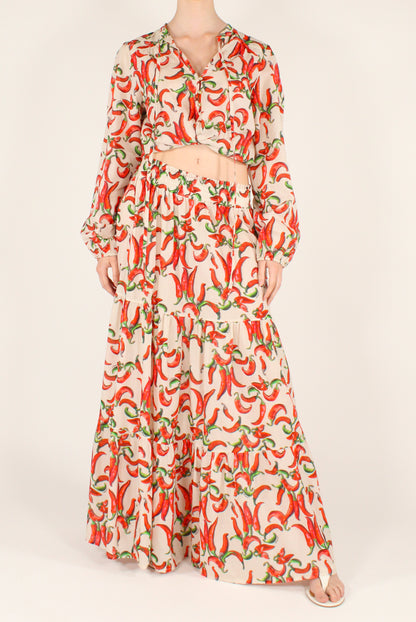 Long Skirt Chili Pepper Print