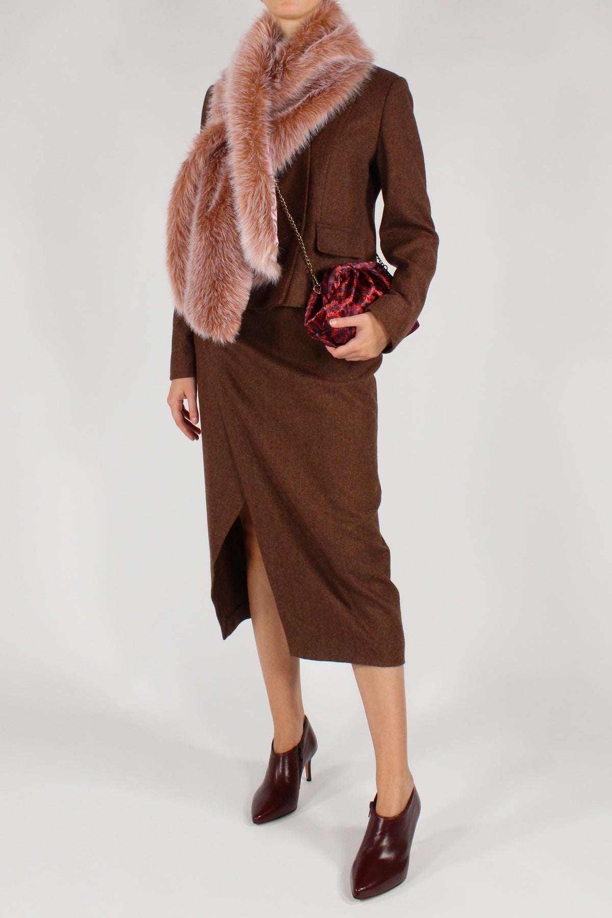 Gonna Longuette a Portafoglio Tessuto Spigato