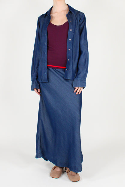 Long Flared Denim Skirt
